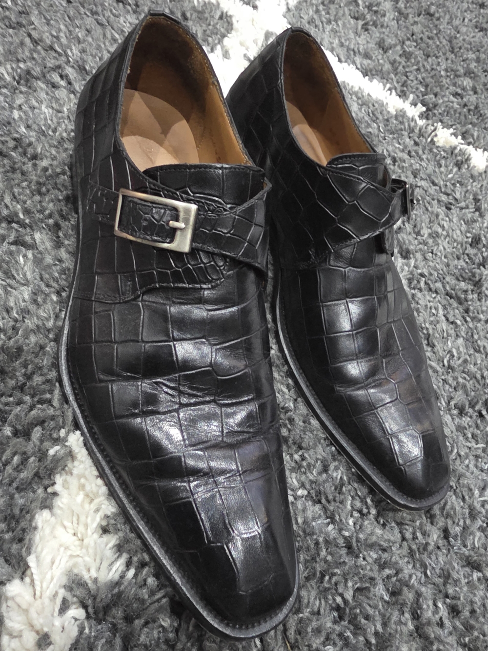 Mezlan Men's Black Croc-Embossed Leather Single Monk Strap Shoes Size 8.5M